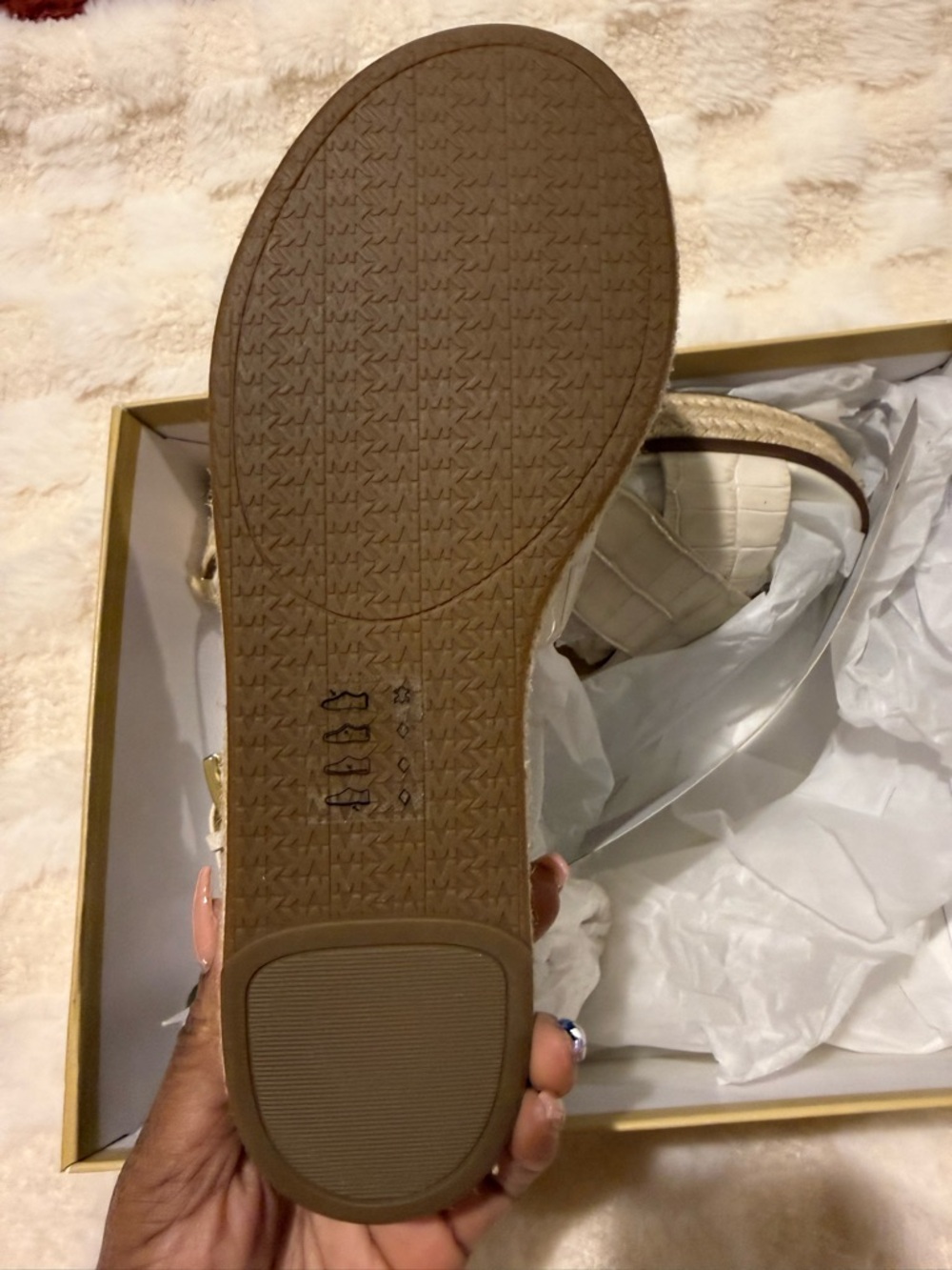 NWT Michael Kors Abbott Espadrille Platform Sandals Cream Croc Embossed Size 9 - Picture 7 of 10